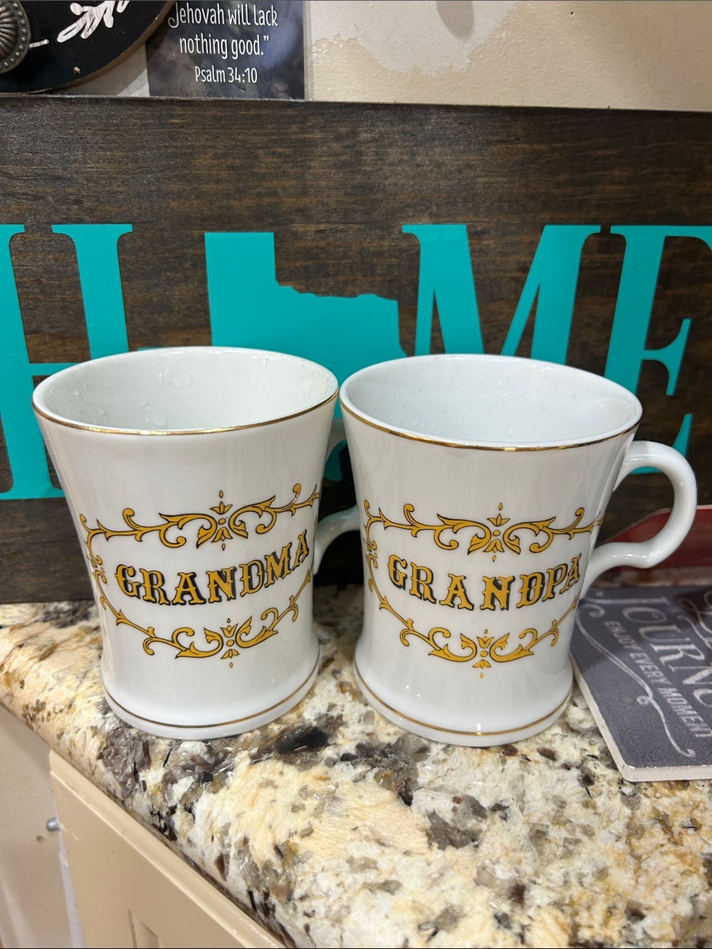 Grandma & Grandpa White Gold Trim Ceramic Mugs - Set of 2